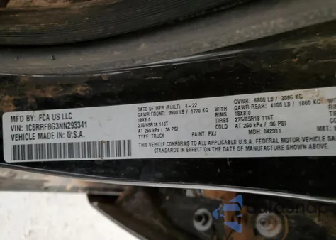 2022 Ram 1500 Big Horn/Lone Star из США, поврежденный, VIN 1C6RRFBG3NN293341